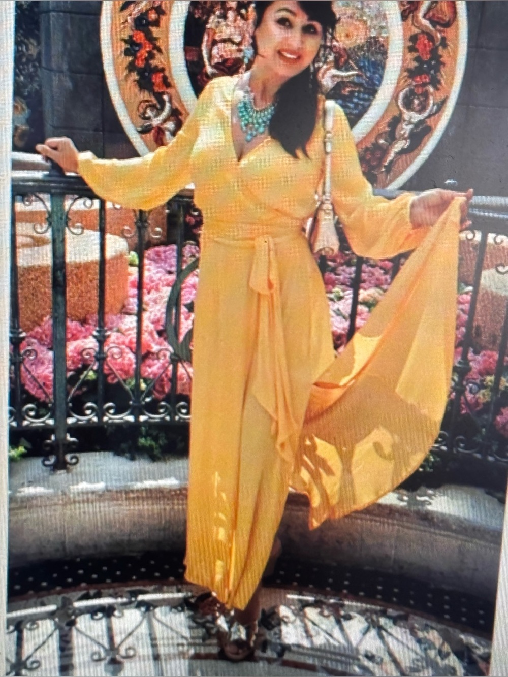 Yellow Wrap Maxi silky Dress with Side Slit